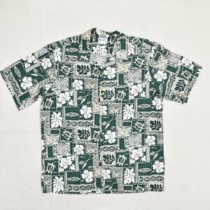 Hawaii Men's Button Down Shirt Tropical Short Sleeve Cotton Green Size XL USA